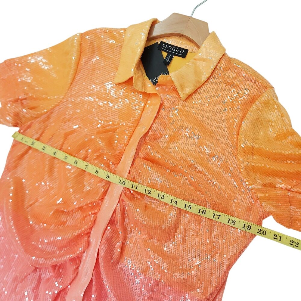 Eloquii Womens 16 Orange Pink Ombre Sequin Midi Shift Dress Glam Party Cocktail - Picture 11 of 13